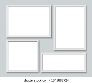 Set white photo frames template. Vector illustration.