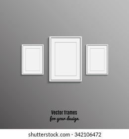 Set of white photo or picture frames on the wall. Stock vector.