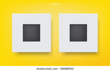 Set of white picture frame on yellow wall. Vector illustration.
