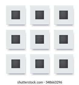 Set of white picture frame on the wall. Vector illustration.