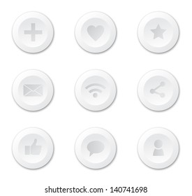 Set of white plastic round internet icons