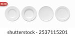 Set of White plate different shapes, realistic 3d design. Plates isolated on white background. Vector illustration