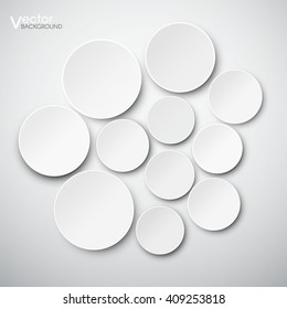 Set of white plates on a white background. Wall with plates. The background plates on the wall. 