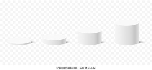Set White podium stand, cylindrical pedestal display isolated on white background. Vector eps for display product	
