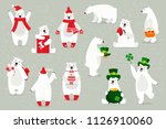 Set of white polar bears, in festival headdresses, accessories, for Christmas holidays, International Women