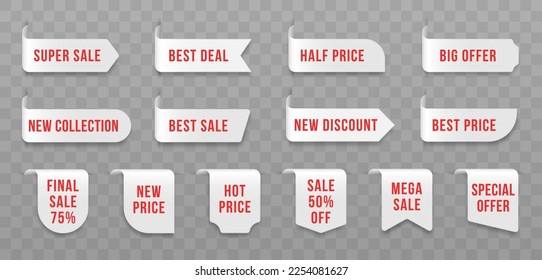 Set of white Price tags. Tag design for black friday. Realistic sales label.