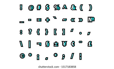 Set Of White Punctuation Marks And Symbols With A Black Base