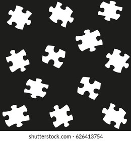 Set white puzzle on the black background.Vector illustration