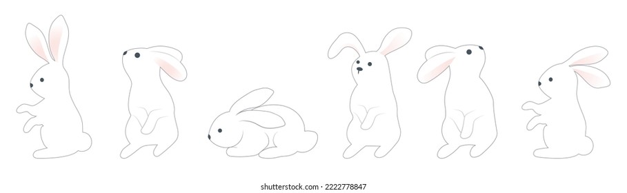 A set of white rabbits in different poses . A design element. Vector clipart.