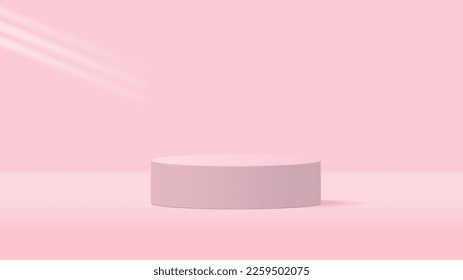 Conjunto de podio peatonal de cilindros 3d blancos realistas con amarillo pastel, azul y rosa en el fondo de semicírculo. Resumen de la plataforma geométrica de representación vectorial. Presentación del producto. Escena mínima.