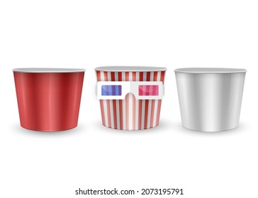 Juego de Cubo de Papel Blanco y Rojo Glossy para llevar comida rápida, formato vectorial