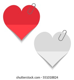 a set of white and red heart. Valentine card with a paper clip. isolation on a white background. vector illustration

