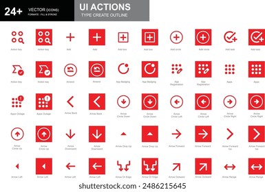 Set of white and red outline style UI action icons including cycle, home, reply, sync, undo, and more
