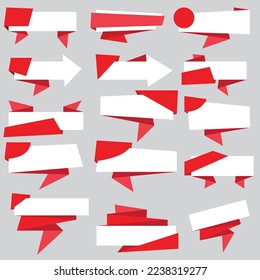Set of white and red paper banners