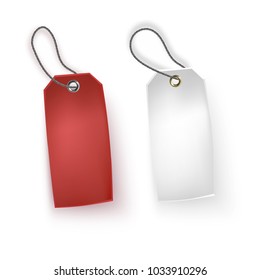 Set of white and red tags on white background, rearistic tags, vector illustration
