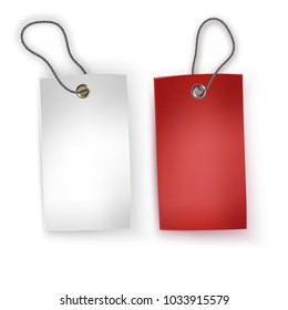 Set of white and red tags on white background, rearistic tags, vector illustration