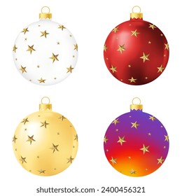Set of white, red, yellow and rainbow Christmas tree toy or ball