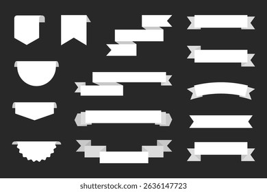 Set of White Ribbon Banner Templates on Dark Background – Flat Vector Design