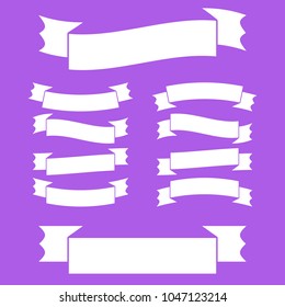 A set of white ribbon banners. With space for text. A simple flat vector illustration isolated on a purple background.