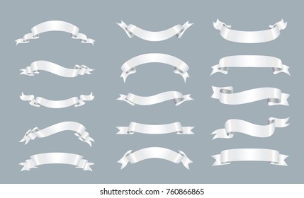 Set Of White Ribbon Banners.Vector White Ribbons.