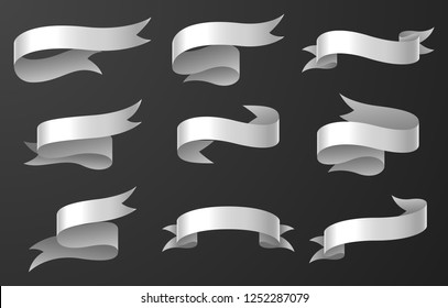 Set of white ribbon on gray background