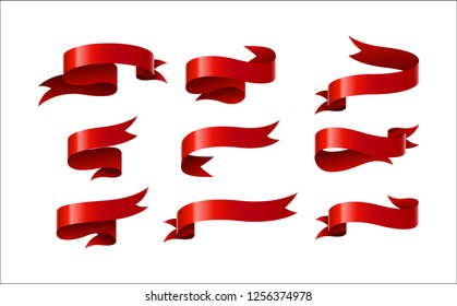 Set of white ribbon on gray background