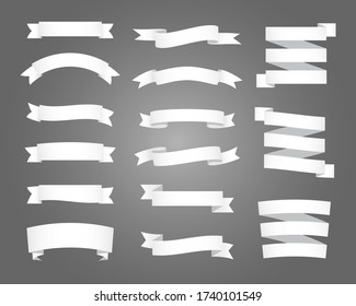 Set of white ribbons and banners on a black background Circular flat vector design
