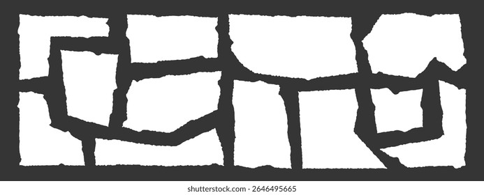 Set of white ripped, jagged, torn edge paper text box, shapes for notebook vector illustration