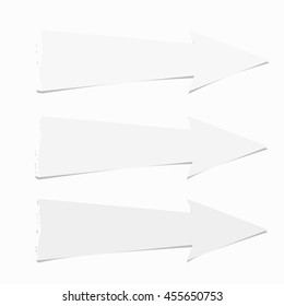 Set of white ripped paper arrows with shadow