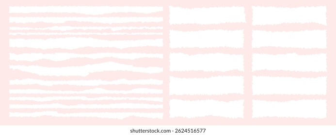 Set of white ripped paper border, divider shapes, banner vector illustration