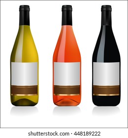 Set of white rose and red wine bottles 
