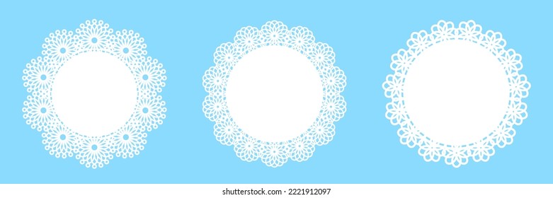 Set of white round lace frames