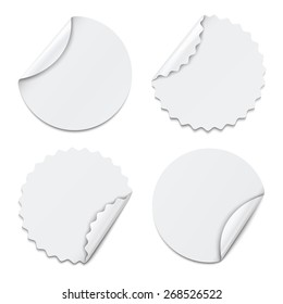 Set of white round paper stickers on white background. Vector illustration