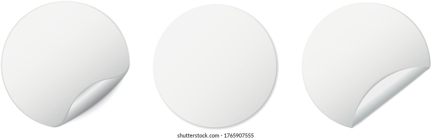 set of white round sticker banner on white background
