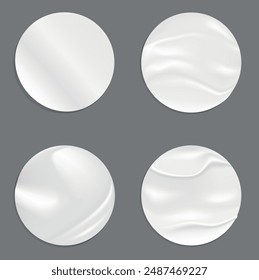 Conjunto de pegatinas redondas blancas. Vector circular. Plantilla en blanco. Maqueta realista.