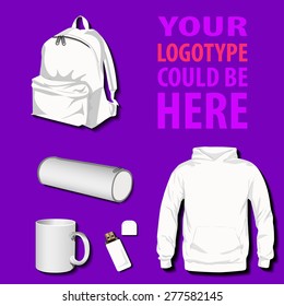set of white samples bag pen case sweatshirt 