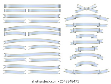 Set of white satin ribbons with gold lines for gifts and message cards