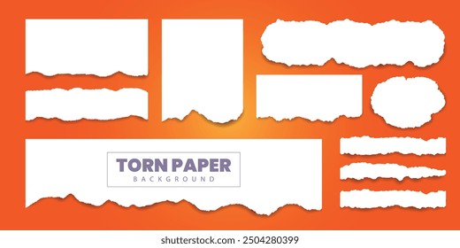 Set of white scrapbook torn note paper pieces, memo sheets