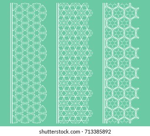 Set of white seamless borders, line patterns. Tribal ethnic arabic, indian decorative ornaments, fashion lace collection. Isolated design elements for headline, banners, wedding invitation cards