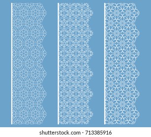 Set of white seamless borders, line patterns. Tribal ethnic arabic, indian decorative ornaments, fashion lace collection. Isolated design elements for headline, banners, wedding invitation cards