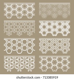 Set of white seamless borders, line patterns. Tribal ethnic arabic, indian decorative ornaments, fashion lace collection. Isolated design elements for headline, banners, wedding invitation cards