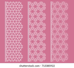 Set of white seamless borders, line patterns. Tribal ethnic arabic, indian decorative ornaments, fashion lace collection. Isolated design elements for headline, banners, wedding invitation cards