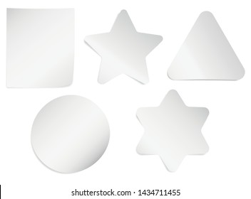 Set of white sheets of note paper isolated on transparent background. Five sticky notes. Vector illustration