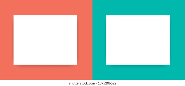 Conjunto de hojas blancas de papel con sombras. Hojas de papel en blanco, banner web, pegatina o plantilla de notas para su diseño, sombra suave y espacio para el texto aislado en fondo de color. Vector