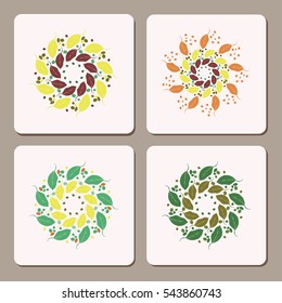 Set of white sheets of paper. Square paper. Template. Mock up. Wreaths of leaves. Vector illustration