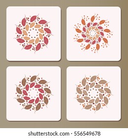 Set of white sheets of paper. Square paper. Template. Mocap. Wreaths of leaves. Vector illustration