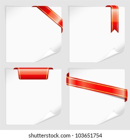 Set of white Sheets of Paper for your text with Ribbons, vector illustration
