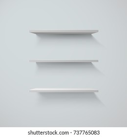 Set of white shelves on a wall. vector illustration