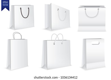 Set of white shopping bags isolated on white background, illustration.
