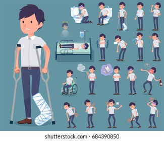 A set White short sleeved men with injury and illness.
There are actions that express dependence and death.
It's vector art so it's easy to edit.